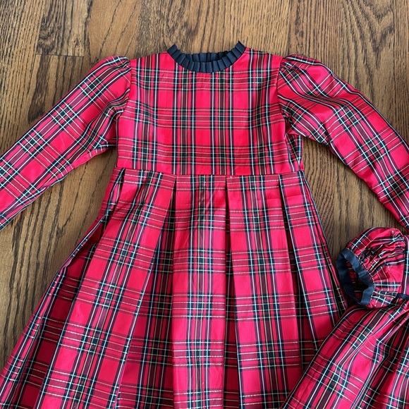 Christmas Tartan Taffeta Dress sister set Bonnet size 4/5 and 12-24 months 👑♥️ - Picture 2 of 7